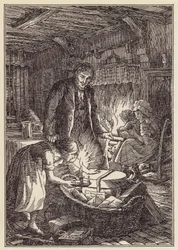 Illustration pour The Cricket on the Hearth de Charles Dickens (lithographie couleur)