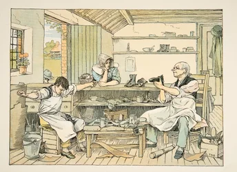 Le cordonnier, tiré de Four and Twenty Toilers, pub. 1900 (lithographie couleur)