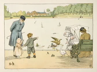 Le gardien du parc, tiré de Four and Twenty Toilers, pub. 1900 (lithographie couleur)