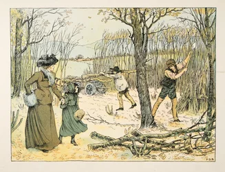 Le bûcheron, tiré de Four and Twenty Toilers, pub. 1900 (lithographie couleur)
