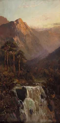 Cascade et montagne, Bodhyfryd (huile sur carton)