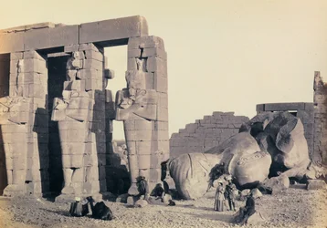 "Égypte et Palestine": détail des pilastres osiriens du Ramesseum, temple funéraire de Ramsès II, Thèbes
