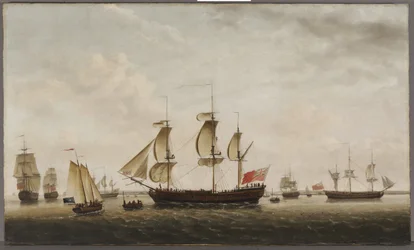 Les navires du capitaine Cook, HMS Resolution et Adventure dans le Long Reach, 1772