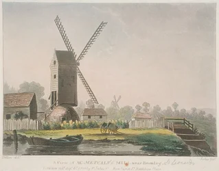 Vue du moulin de M. Metcalf près de Bromley, Bow, Poplar, Londres