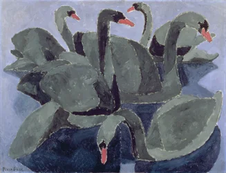 Cygnes noirs sur fond bleu, v. 1909