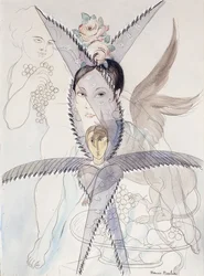 Transparence - Tête et Cheval Aile ; Transparence - Tete et Cheval Aile, vers 1928 (aquarelle, gouache, craie noire et crayon sur papier)