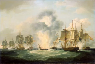 Quatre frégates britanniques capturant des navires de transport de trésors espagnols, destinés à renforcer les efforts de guerre de la France, 5 octobre