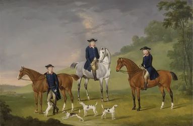 John Corbet, Sir Robert Leighton et John Kynaston avec leurs chevaux et chiens