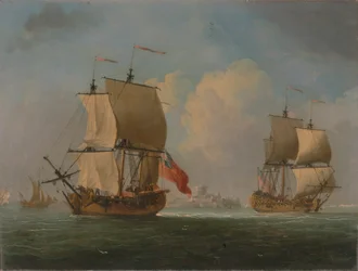 Un sloop anglais et une frégate par légère brise