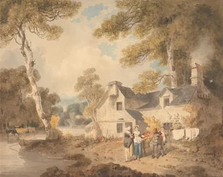 Potier itinérant devant un cottage