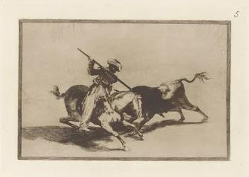 Le Moro Gazul courageux est le premier à lancer des taureaux selon les règles, Pl. 5 de La tauromaquia
