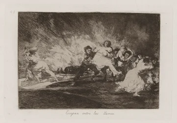 Escapan entre las llamas (Ils échappent aux flammes), pl. 41 de la série Los desastres de la guerra (Les Désastres de la guerre)