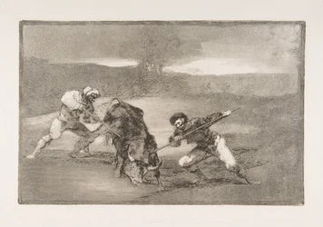 Planche 2 de la Tauromachie : Une autre manière de chasser à pied, 1816