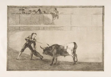 Planche 30 de la Tauromaquia : Pedro Romero tuant le taureau arrêté, 1816