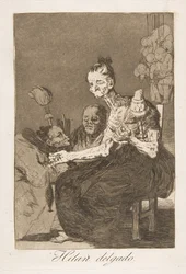 Planche 44 de Los Caprichos : Ils filent finement Hilan delgado., 1799