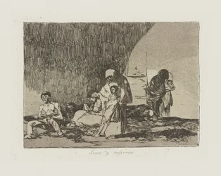 Sanos y enfermos., pl. 57 de la série Los desastres de la guerra