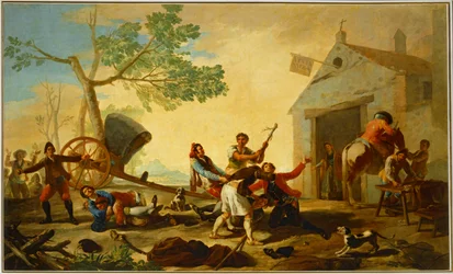 Une bagarre devant la nouvelle taverne ... (peinture sur toile)