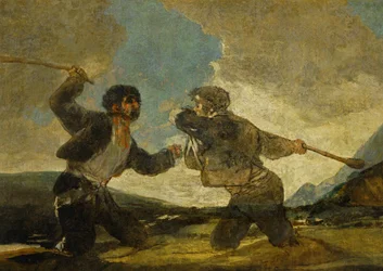Duel à coups de gourdins ... (peinture sur toile)