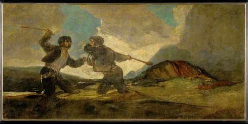 Duel à coups de matraque (peinture sur toile)