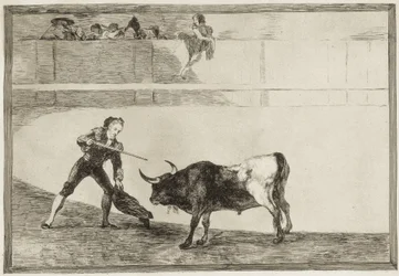 Pedro Romero tuant le taureau immobilisé. 1816. (25,1 x 35,9 cm). Pedro Romero (1754-1839). Torero espagnol. Planche 30 de «L