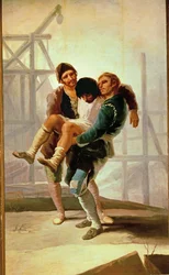 Le maçon blessé, carton pour une tapisserie (peinture sur toile)