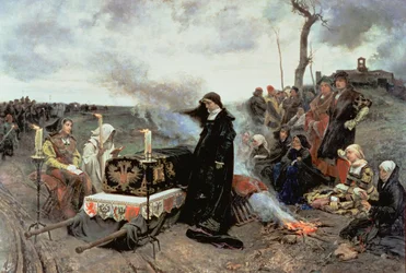 Jeanne la Folle (1479-1555) accompagnant le cercueil de Philippe le Beau (1478-1506) à la Cartuja de Miraflores à Grenade, 1877