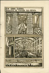 Illustration de Francisco Sancha Lengo - Feuille volante, vers 1915 - En casa llena presto se guisa la cena - Guerre de 14-18, Canons, obus, Usines industrielles, Langue espagnole, Mobilisation, Presse étrangère