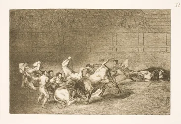 Deux picadors renversés un par un par un seul taureau