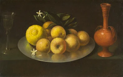Nature morte avec verre, fruits et pot, vers 1650