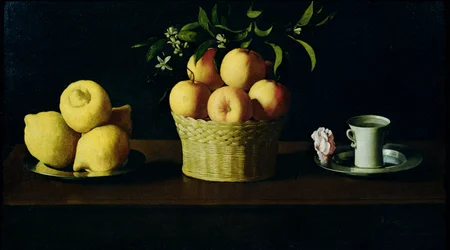 Nature morte avec citrons, oranges et une rose