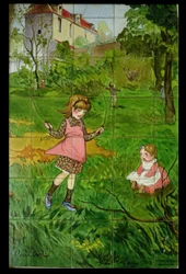 Carreaux décorés avec des enfants jouant dans un jardin