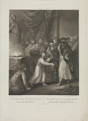 Mieszko Ier de Pologne reçoit la tonsure par Smuglewicz, Franciszek (1745-1807). Lithographie, fin du XVIIIe siècle. Collection privée