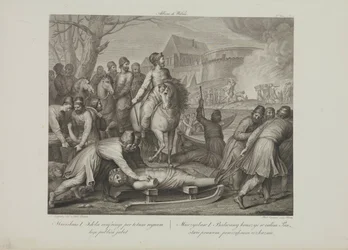 La destruction des dieux païens par Mieszko Ier de Pologne par Smuglewicz, Franciszek (1745-1807). Lithographie, fin du XVIIIe siècle. Collection privée