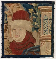 Petit fragment de tapisserie représentant la tête d