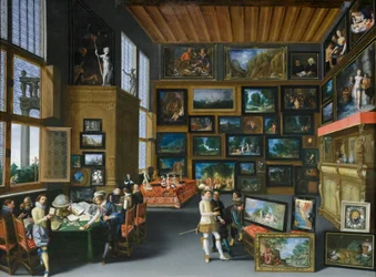 Cognoscenti dans une pièce ornée de tableaux, vers 1620