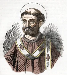 Portrait du Pape Libère (Libérius) (352-366) Gravure de «I misteri del vaticano» par Franco Mistrali 1843
