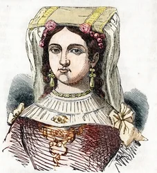 Portrait de la noble romaine Marozie Ire (Mariuccia, Mariozza ou Marousie de Tusculum) (vers 890-932/937), fille de Theophylacte et de Théodora I l’Ancienne (Marozia, noble romaine qui fut la maîtresse présumée du pape Serge III), dessin tiré de « I