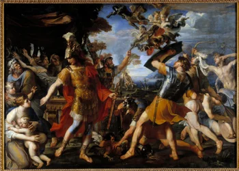 Énée et ses compagnons combattant les Harpies. Peinture de François Perrier (1590-1650), 1646. Huile. 1,55 x 2,18 m
