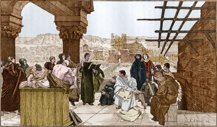 Pierre Abélard ou Abailard (1079-1142), philosophe et théologien français et son école sur la montagne Sainte-Geneviève. D