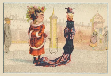 U (lettre montrée par deux femmes en vêtements)