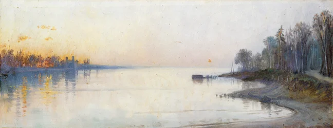 Large rivière calme au coucher du soleil, paysage du Nil