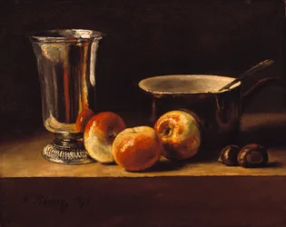 Nature morte avec pommes et gobelet en argent