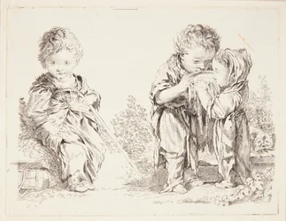 Enfant assis sur une motte de terre et Les petits buveurs de lait