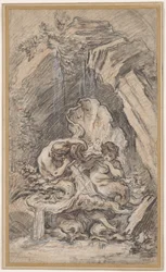 Fontaine avec deux tritons soufflant dans des coquillages