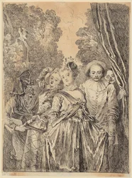 Troupe de théâtre italienne en costumes de la Commedia dell