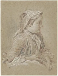 Jeune femme portant un bonnet en dentelle