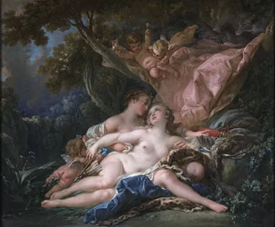 Jupiter sous les traits de Diane et la nymphe Callisto