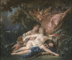 Jupiter sous les traits de Diane et la nymphe Callisto