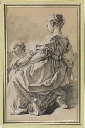 Jeune femme agenouillée avec un enfant