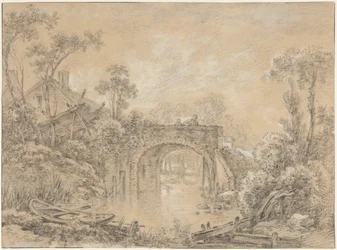Paysage avec un pont rustique